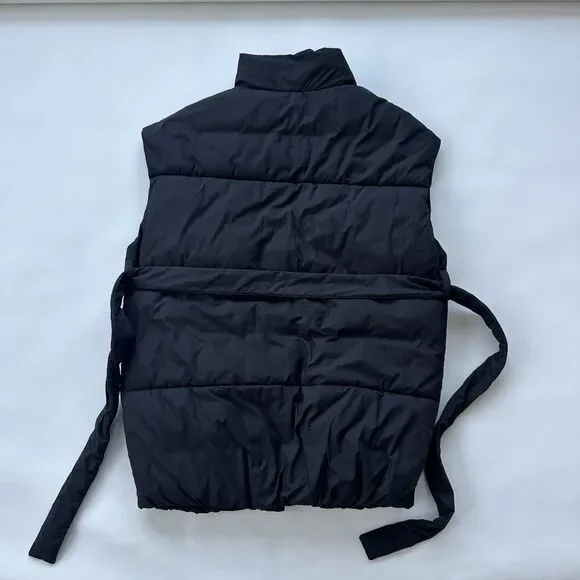 MANGO Padded Waistcoat Puffer Vest With Belt Black XS Waist Tie Oversize - Picture 6 of 9